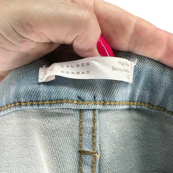 LC Lauren Conrad high rise skinny ankle size 12 light blue distressed jeans - Picture 6 of 8